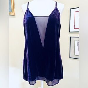 BCBGMaxAzria Purple Velvet Tunic Topwith Chiffon Underlay